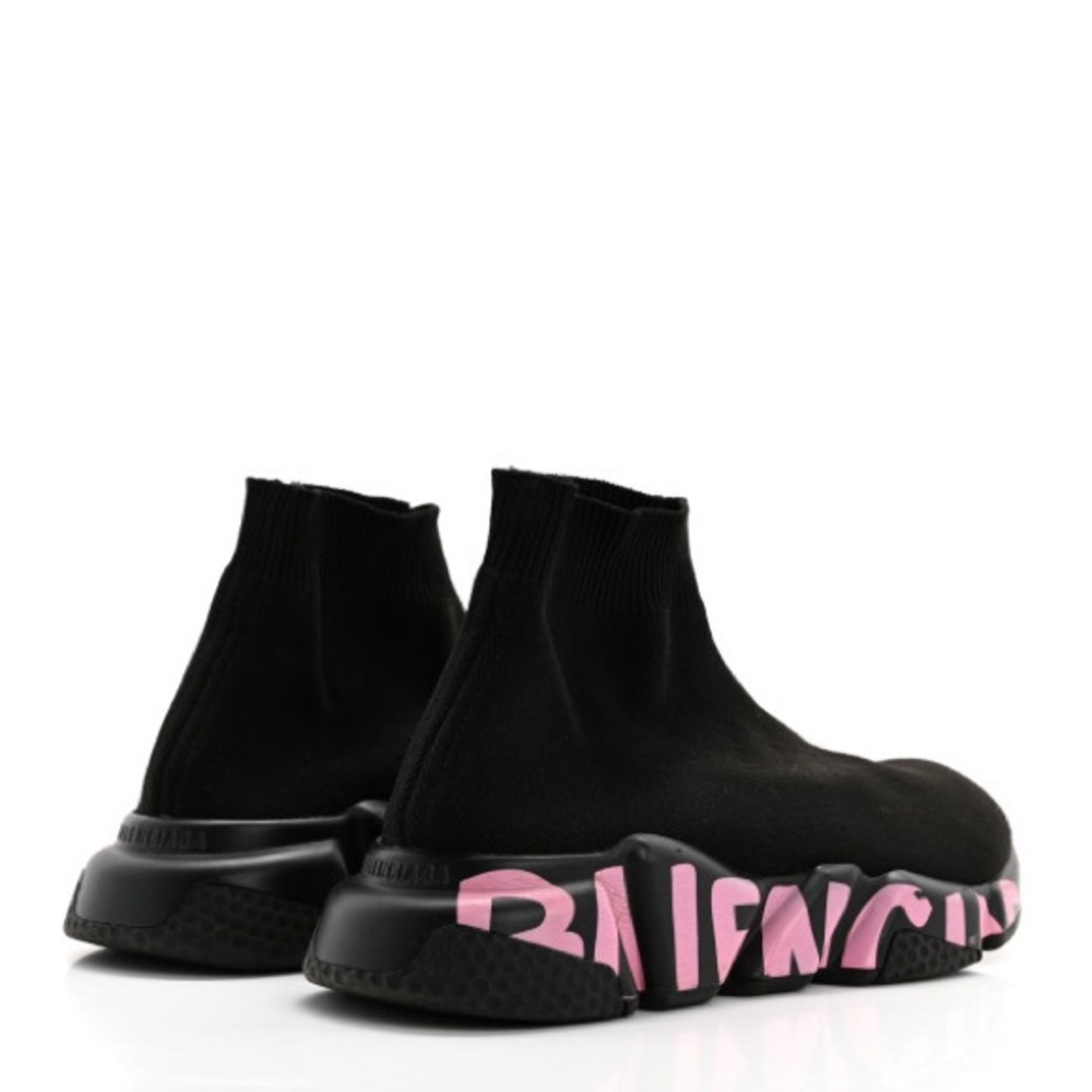 Balenciaga Black and Pink Fashion Streetstyle graffiti Sock Sneakers, EU38/US7.5